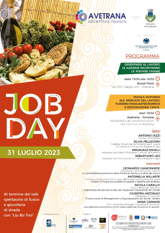 JOB DAY - "Orientarsi al lavoro: le aziende incontrano le risorse umane"; "Tavola Rotonda sul mercato del lavoro: turismo enogastronomico e ristorazione tipica".